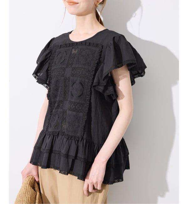 SLOBE IENA「《予約》crinkle crinkle crinkle SLOBE別注 front tapestry 2way blouse」|シャツ・ブラウス|ブラック