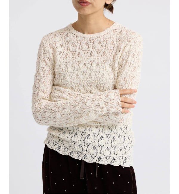 IENA「《WEB限定/追加5予約》Flowerストレッチレースプルオーバー」|Tシャツ・カットソー|