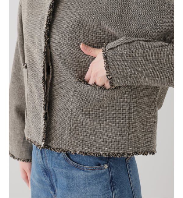 IENA「《セットアップ対応》カラミツイードショートジャケット」|ノーカラージャケット|