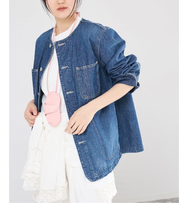 IENA「ノーカラーデニムカバーオール」|デニムジャケット|