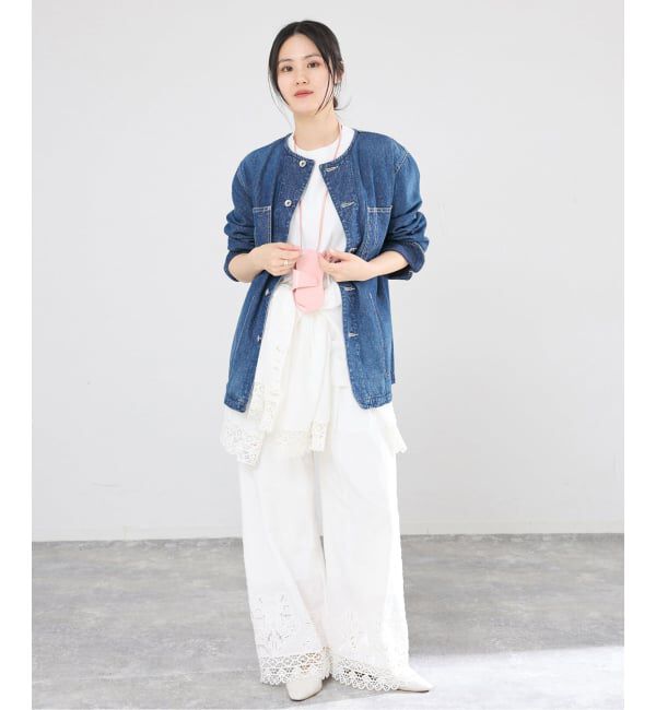 IENA「ノーカラーデニムカバーオール」|デニムジャケット|