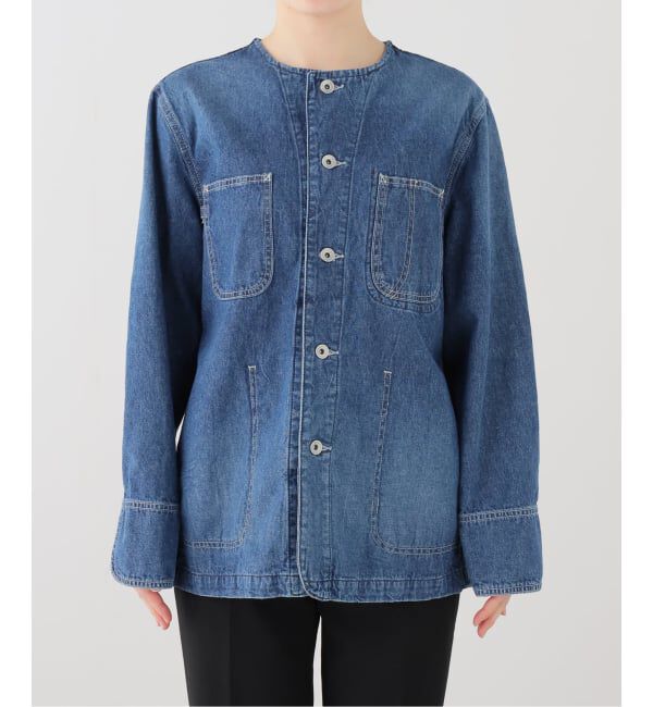 IENA「ノーカラーデニムカバーオール」|デニムジャケット|