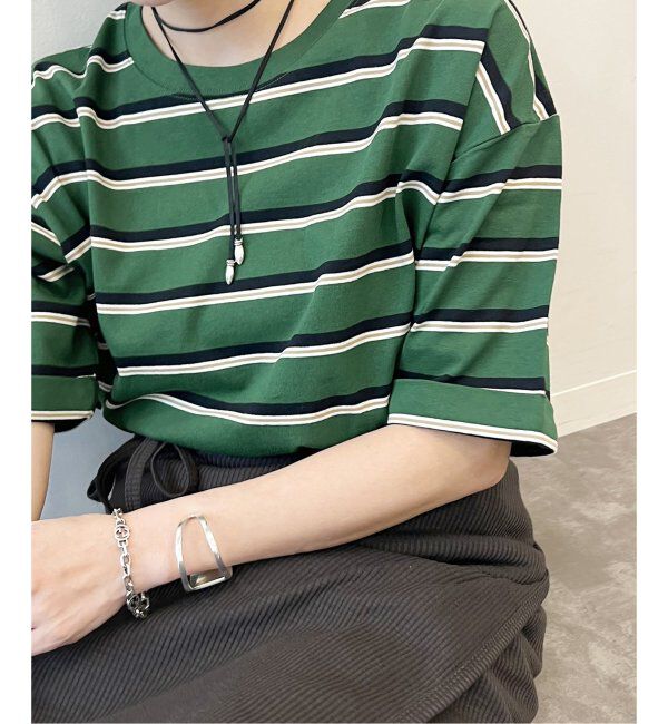 JOURNAL STANDARD「《追加4》汗ジミ防止ボーダービッグT」|Tシャツ・カットソー|グリーン A