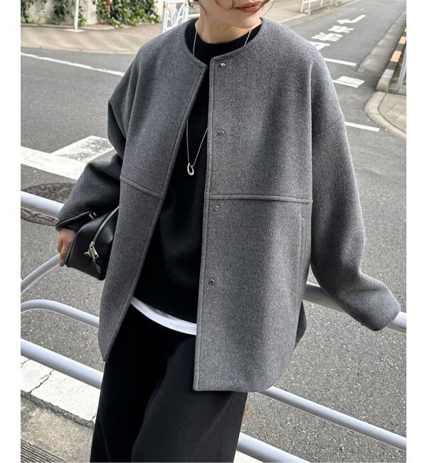 JOURNAL STANDARD「《追加4》スーパー140ビーバーノーカラーショートコート」|ノーカラーコート|グレーA