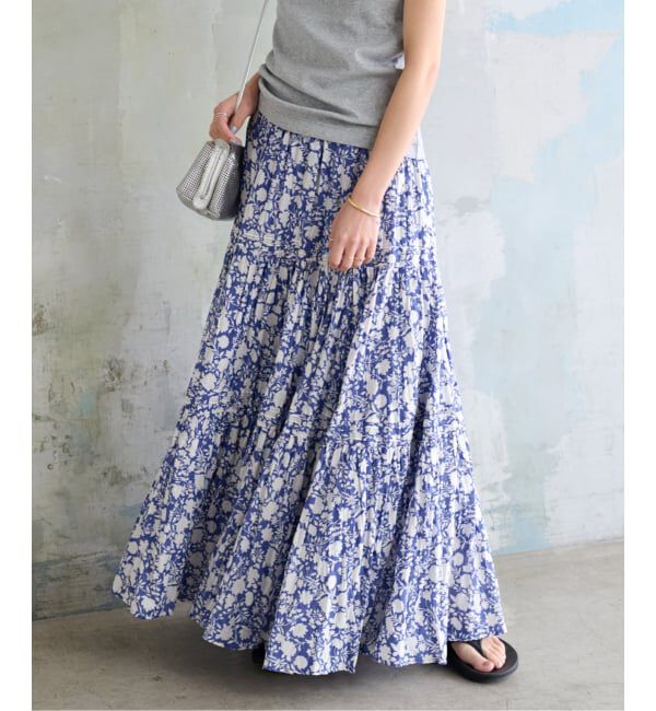 JOURNAL STANDARD relume「《WEB限定追加 / 新色》コットンボイルクリンクルティアードスカート（柄）」|スカート|サックスブルー