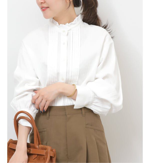 JOURNAL STANDARD relume「《WEB限定追加予約》フリルネックドビーストライプシャツ」|シャツ・ブラウス|ホワイト