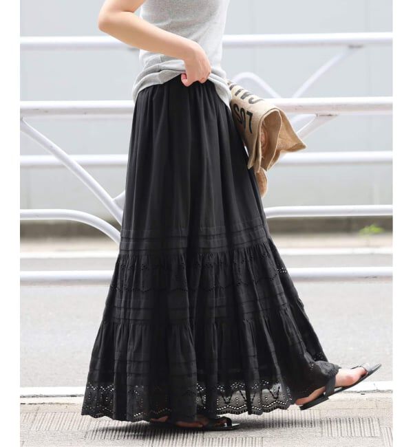 JOURNAL STANDARD relume「《WEB限定追加予約2》コットンボイルタック刺繍ロングスカート」|スカート|ブラック