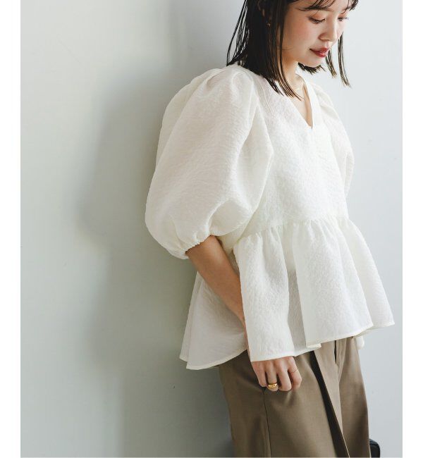 NOBLE「《追加》【洗える】シアーノイズジャガードブラウス」|シャツ・ブラウス|