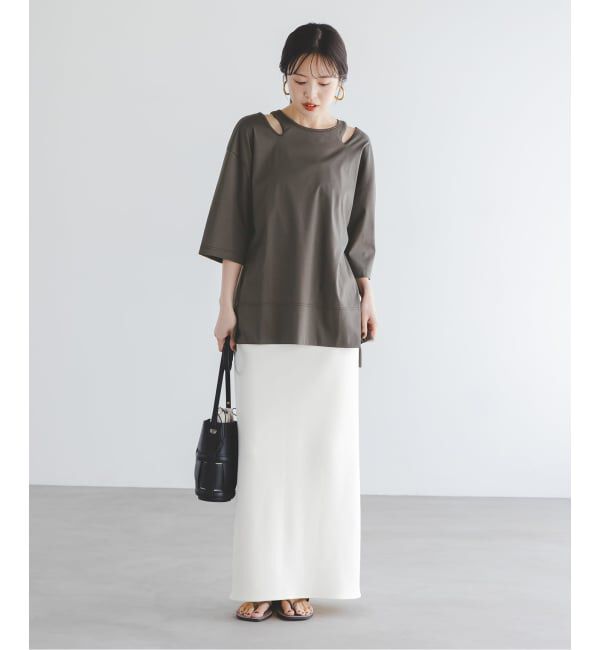 NOBLE「Room no.8/ルームエイト スムースコットンネックオープントップス」|Tシャツ・カットソー|