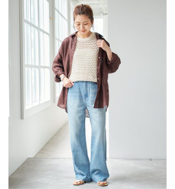 Spick and Span「《ゆったりサイズ》追加 80リネンカシュクール ビッグシャツ」|シャツ・ブラウス|