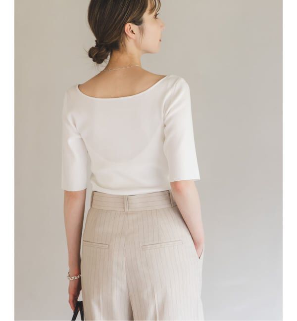 NOBLE「【洗える】14Gデコルテハーフスリーブニット」|ニット・セーター|