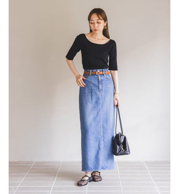 NOBLE「【洗える】14Gデコルテハーフスリーブニット」|ニット・セーター|