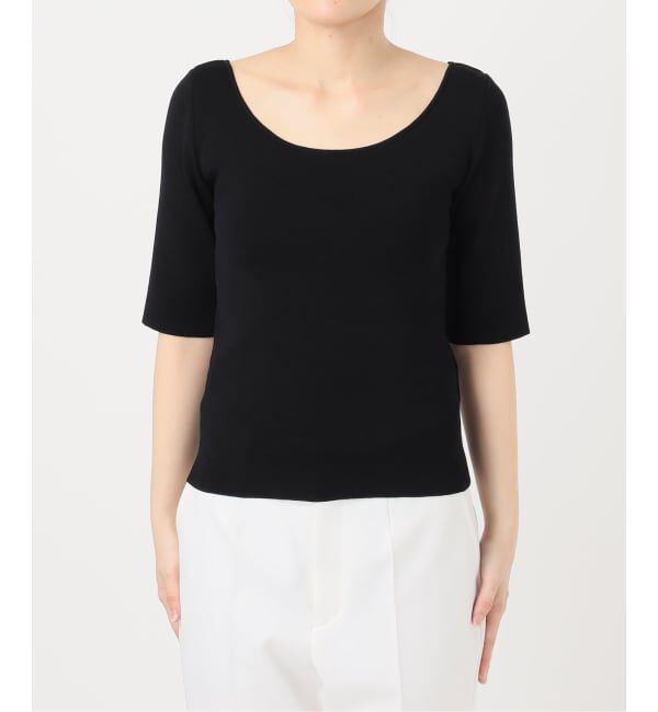 NOBLE「【洗える】14Gデコルテハーフスリーブニット」|ニット・セーター|