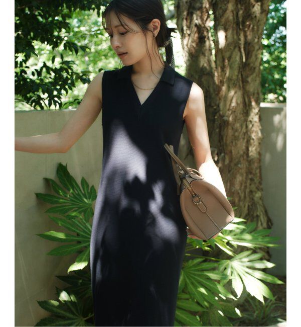 NOBLE「【NOBLE&times;L'AUBE BLANC】ミラノリブジャージワンピース」|ワンピース|ネイビー