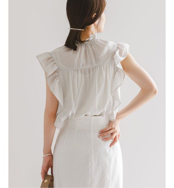 NOBLE「《追加4》【洗える】シャーリングフリルノースリブラウス」|シャツ・ブラウス|