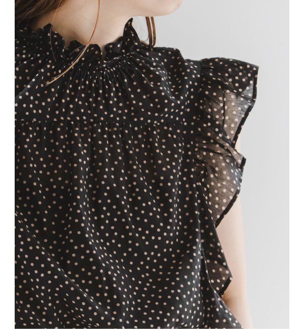 NOBLE「《追加4》【洗える】シャーリングフリルノースリブラウス」|シャツ・ブラウス|