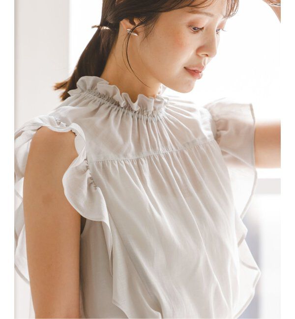 NOBLE「《追加4》【洗える】シャーリングフリルノースリブラウス」|シャツ・ブラウス|グレーB
