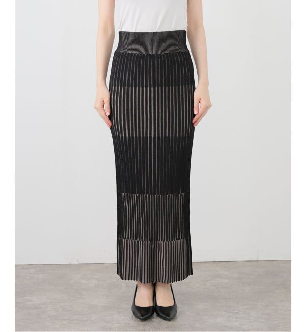 NOBLE「《追加》【洗える】ランダムバイカラーリブニットスカート」|スカート|