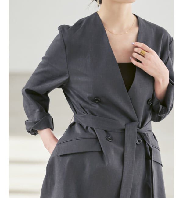 NOBLE「《セットアップ対応》麻ストレッチVカラージャケット」|ノーカラージャケット|