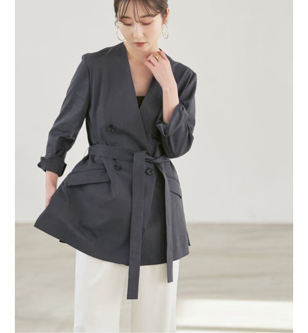 NOBLE「《セットアップ対応》麻ストレッチVカラージャケット」|ノーカラージャケット|