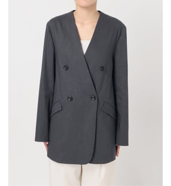 NOBLE「《セットアップ対応》麻ストレッチVカラージャケット」|ノーカラージャケット|