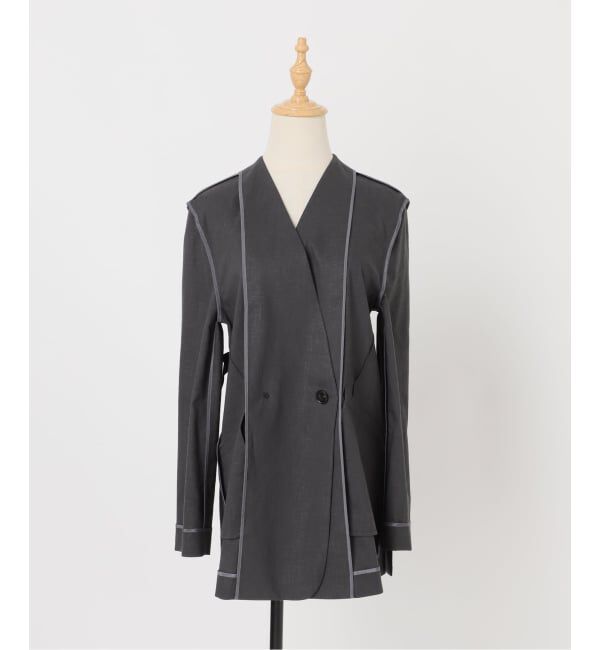 NOBLE「《セットアップ対応》麻ストレッチVカラージャケット」|ノーカラージャケット|