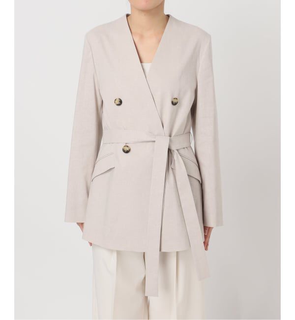 NOBLE「《セットアップ対応》麻ストレッチVカラージャケット」|ノーカラージャケット|