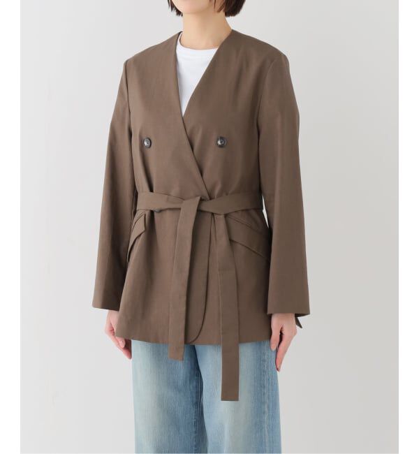 NOBLE「《セットアップ対応》麻ストレッチVカラージャケット」|ノーカラージャケット|