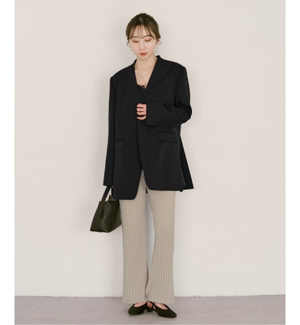 NOBLE「Vカラースキンジャケット」|ノーカラージャケット|