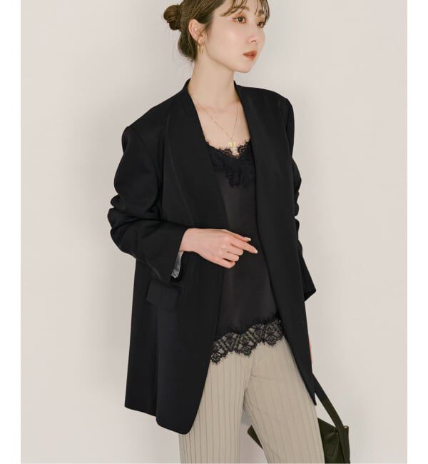 NOBLE「Vカラースキンジャケット」|ノーカラージャケット|