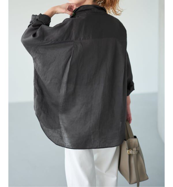 Spick and Span「《ゆったりサイズ》追加 80リネンカシュクール ビッグシャツ」|シャツ・ブラウス|