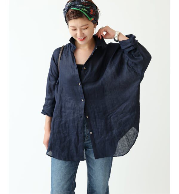 Spick and Span「《ゆったりサイズ》追加 80リネンカシュクール ビッグシャツ」|シャツ・ブラウス|