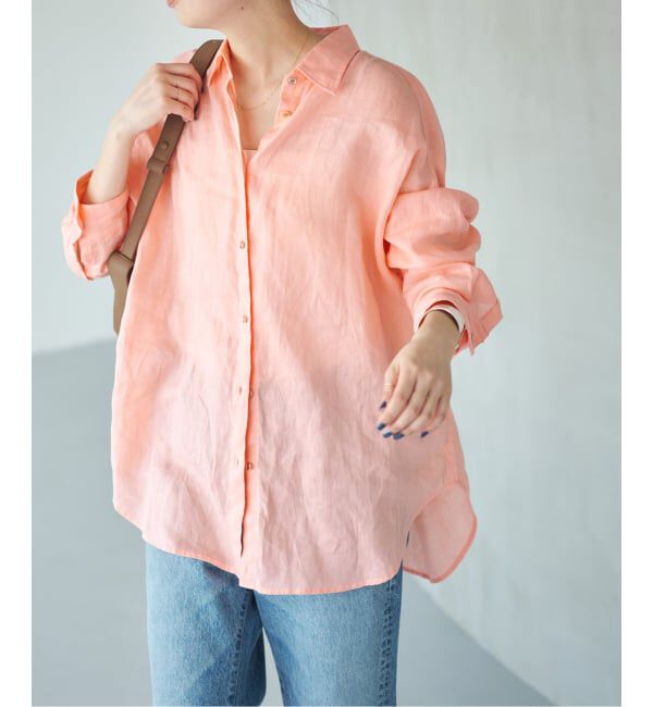 Spick and Span「《ゆったりサイズ》追加 80リネンカシュクール ビッグシャツ」|シャツ・ブラウス|