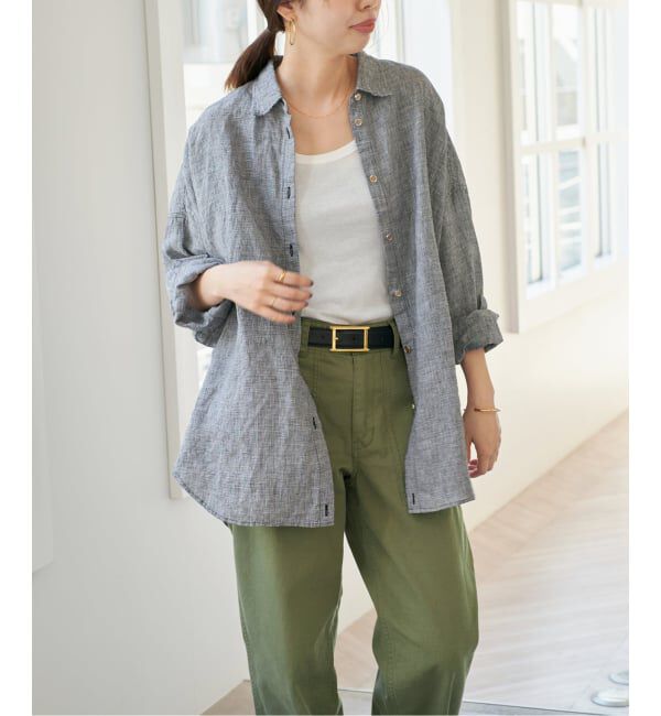 Spick and Span「《ゆったりサイズ》追加 80リネンカシュクール ビッグシャツ」|シャツ・ブラウス|