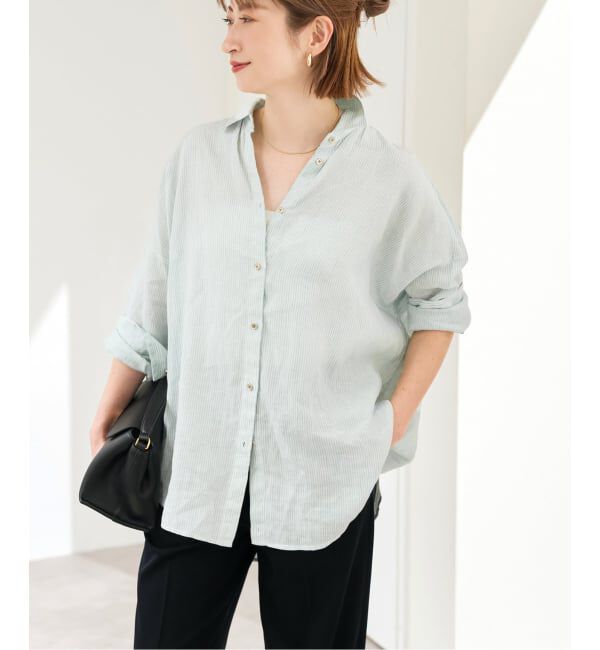 Spick and Span「《ゆったりサイズ》追加 80リネンカシュクール ビッグシャツ」|シャツ・ブラウス|
