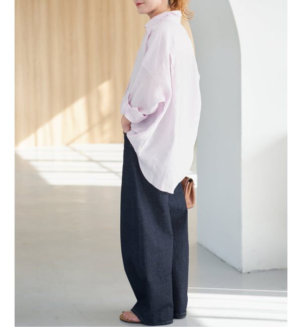 Spick and Span「《ゆったりサイズ》追加 80リネンカシュクール ビッグシャツ」|シャツ・ブラウス|
