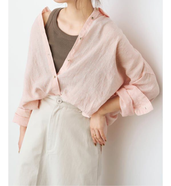 Spick and Span「《ゆったりサイズ》追加 80リネンカシュクール ビッグシャツ」|シャツ・ブラウス|