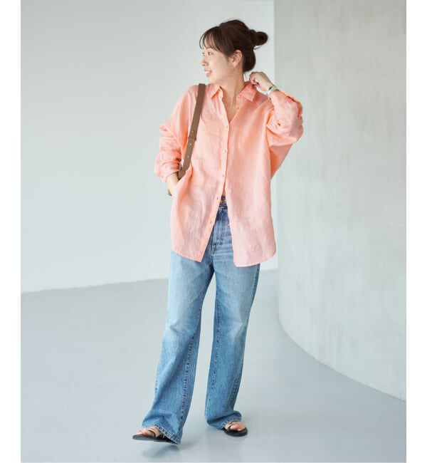 Spick and Span「《ゆったりサイズ》追加 80リネンカシュクール ビッグシャツ」|シャツ・ブラウス|