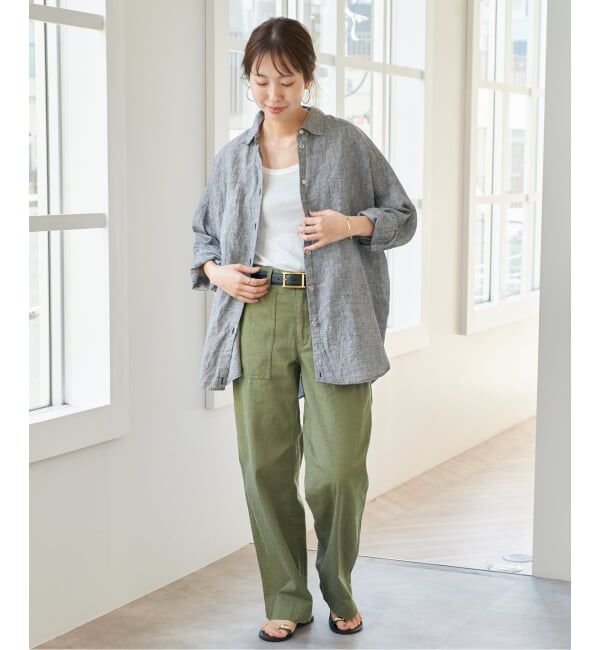 Spick and Span「《ゆったりサイズ》追加 80リネンカシュクール ビッグシャツ」|シャツ・ブラウス|