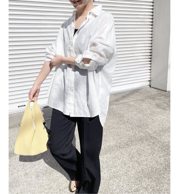 Spick and Span「《ゆったりサイズ》追加 80リネンカシュクール ビッグシャツ」|シャツ・ブラウス|ホワイト