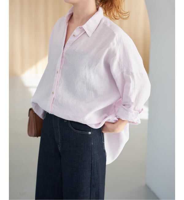 Spick and Span「《ゆったりサイズ》追加 80リネンカシュクール ビッグシャツ」|シャツ・ブラウス|パープルベース