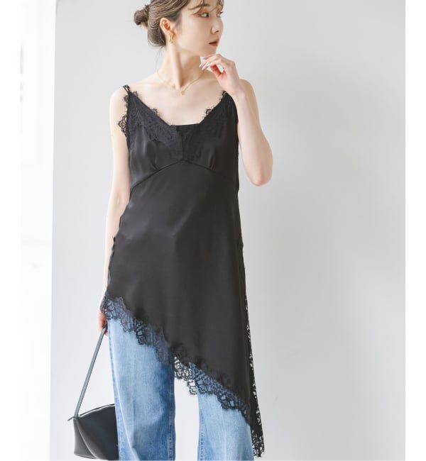 NOBLE「ルナサテンレースアシンメトリーキャミ」|キャミソール|