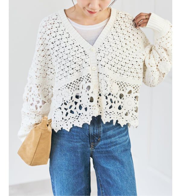 Spick and Span「カギ針ローゲージカーディガン」|カーディガン|ホワイト