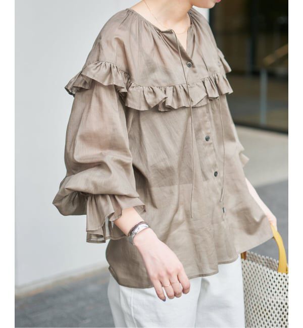 Spick and Span「コットンラミーローンフリルブラウス」|シャツ・ブラウス|カーキ