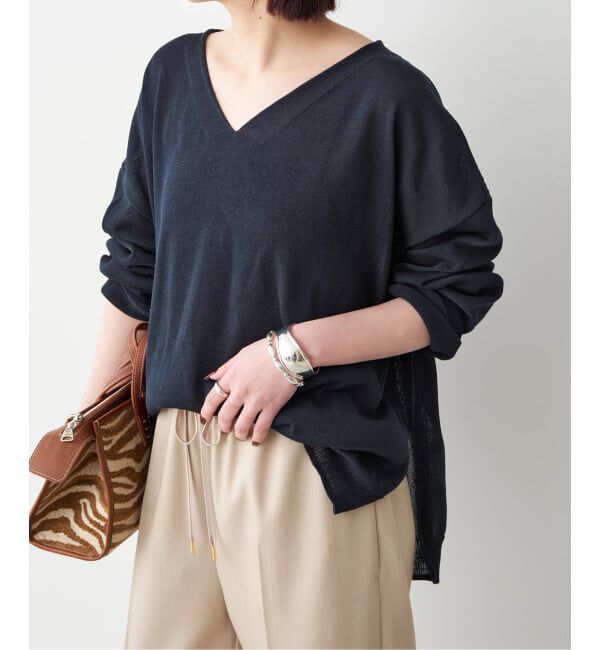 Spick and Span「ペーパーヤーンVネックルーズプルオーバー」|ニット・セーター|