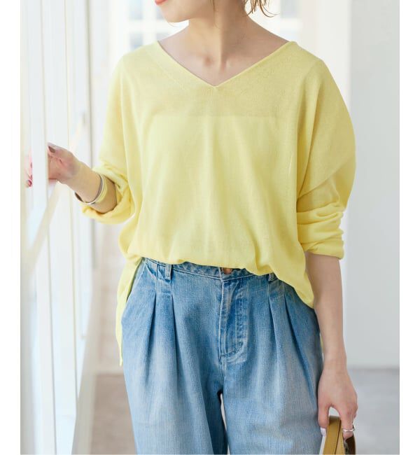 Spick and Span「ペーパーヤーンVネックルーズプルオーバー」|ニット・セーター|イエロー