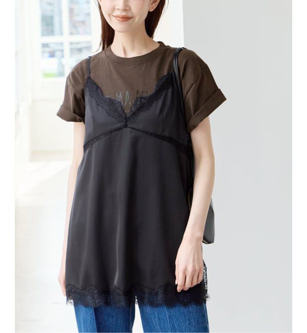 U by SPICK&SPAN「《予約》サテンレースキャミ」|キャミソール|ブラック