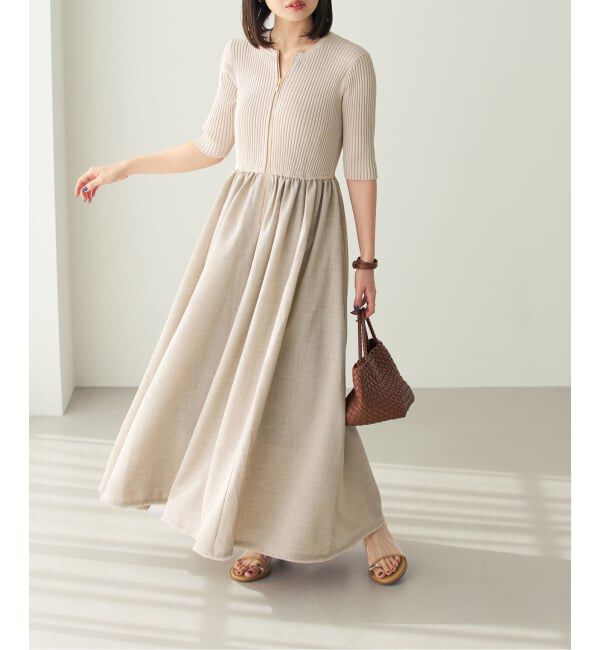 NOBLE「《追加・新色》フロントジップドッキングワンピース」|ワンピース|ベージュ