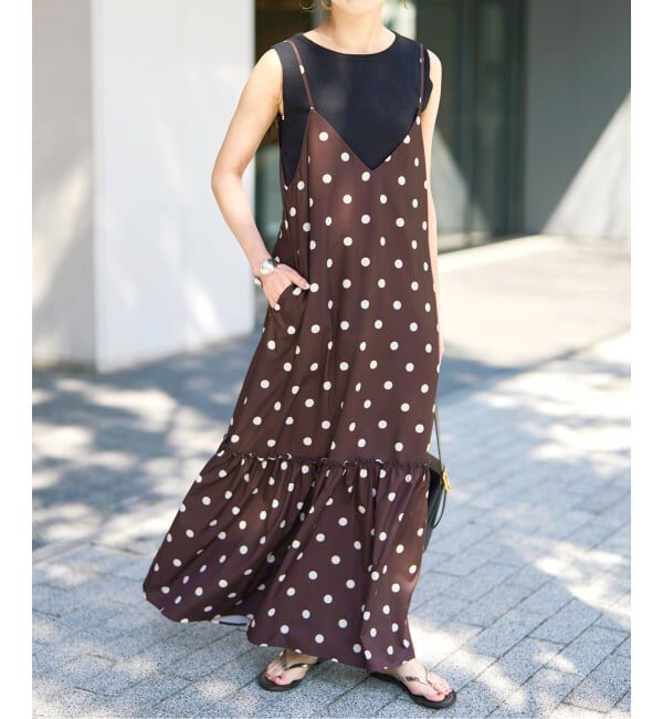 Spick and Span「《一部店舗+WEB限定 / 予約》ドットティアードキャミソールワンピース」|ワンピース|ブラウンベース