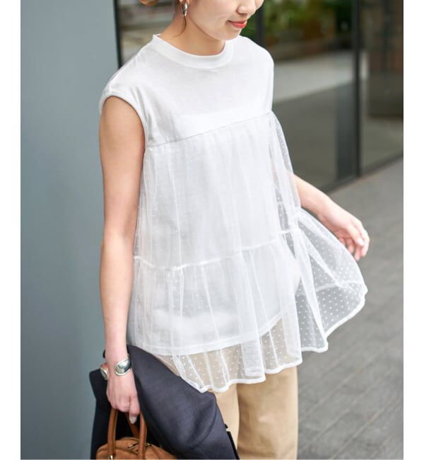 Spick and Span「《一部店舗+WEB限定 / 予約》ドットチュールティアードTシャツ」|Tシャツ・カットソー|